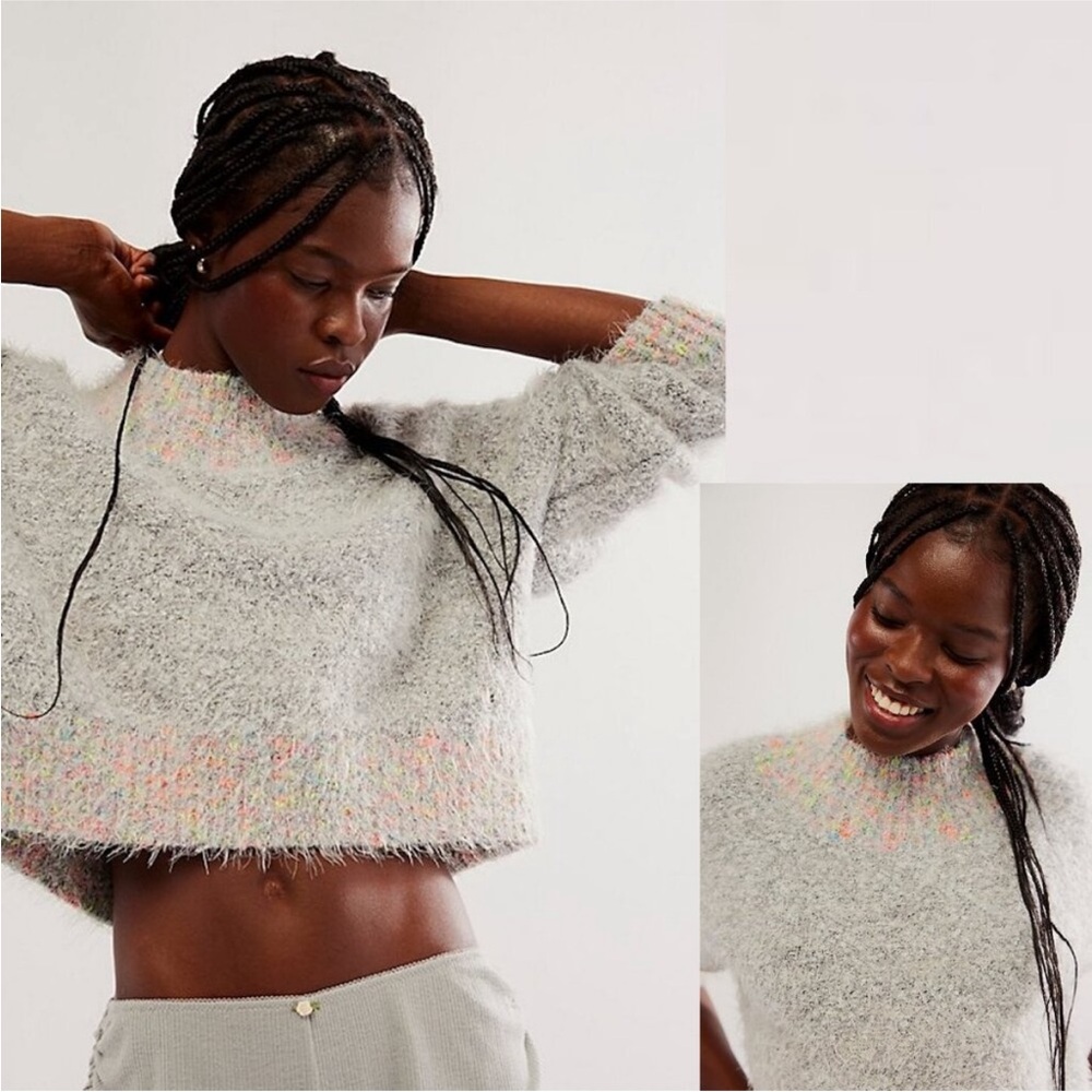 Free People Stardust Pullover Sweater Grey Combo Size XS
